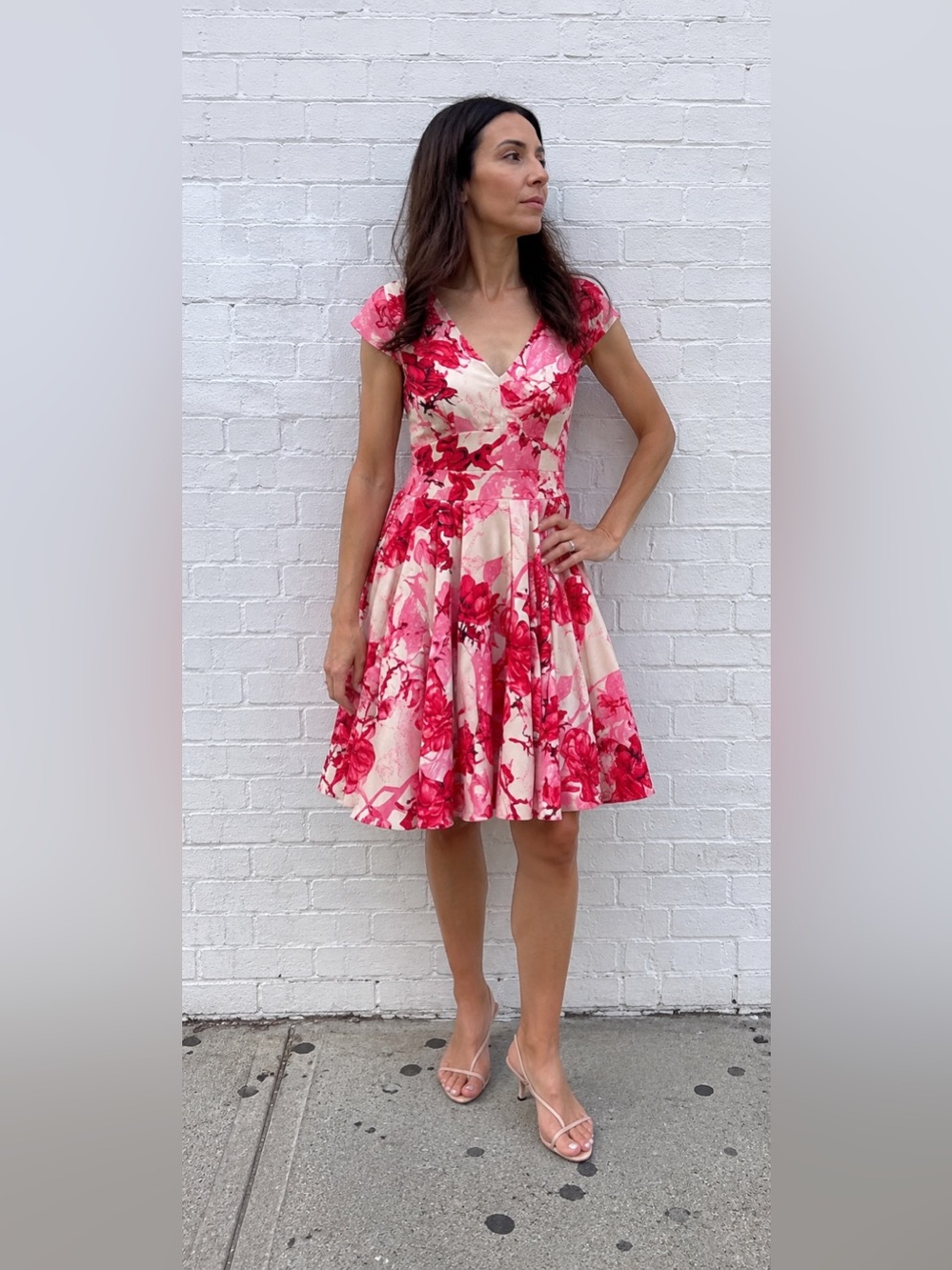 Ted Baker Pink Floral V-Neck Fit & Flare Cissi Midi Dress